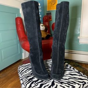 Tall Black Wedge Heeled Boots